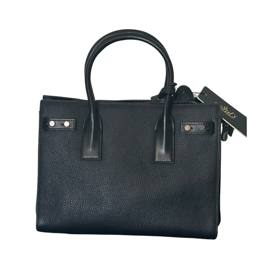 Black Large Leather Tote Bag with Stitch Detail