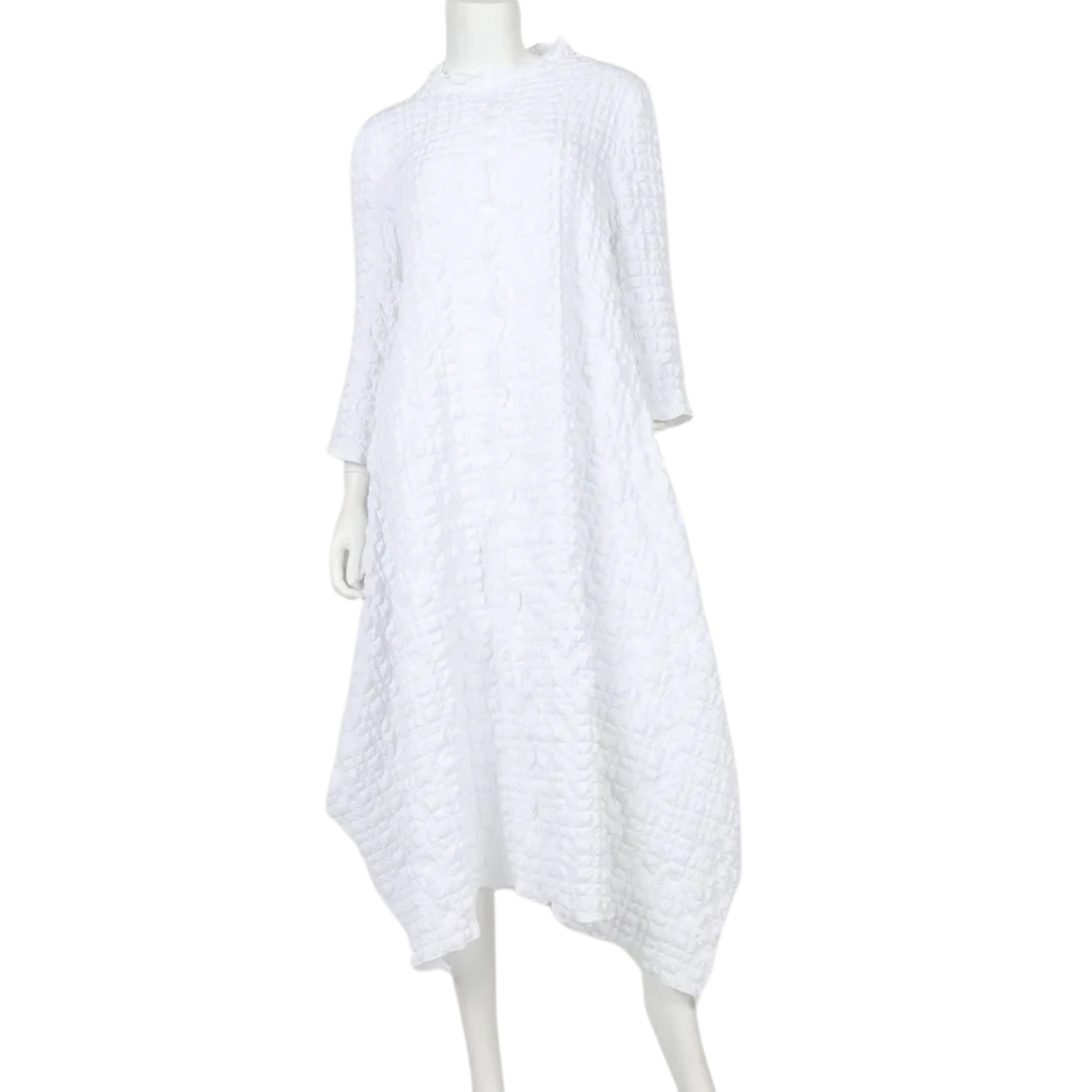 Bubble Check Pattern Uneven Hem Dress - White Large / White