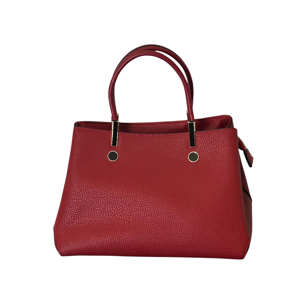 Red Leather Rote Bag with Gold Black Details