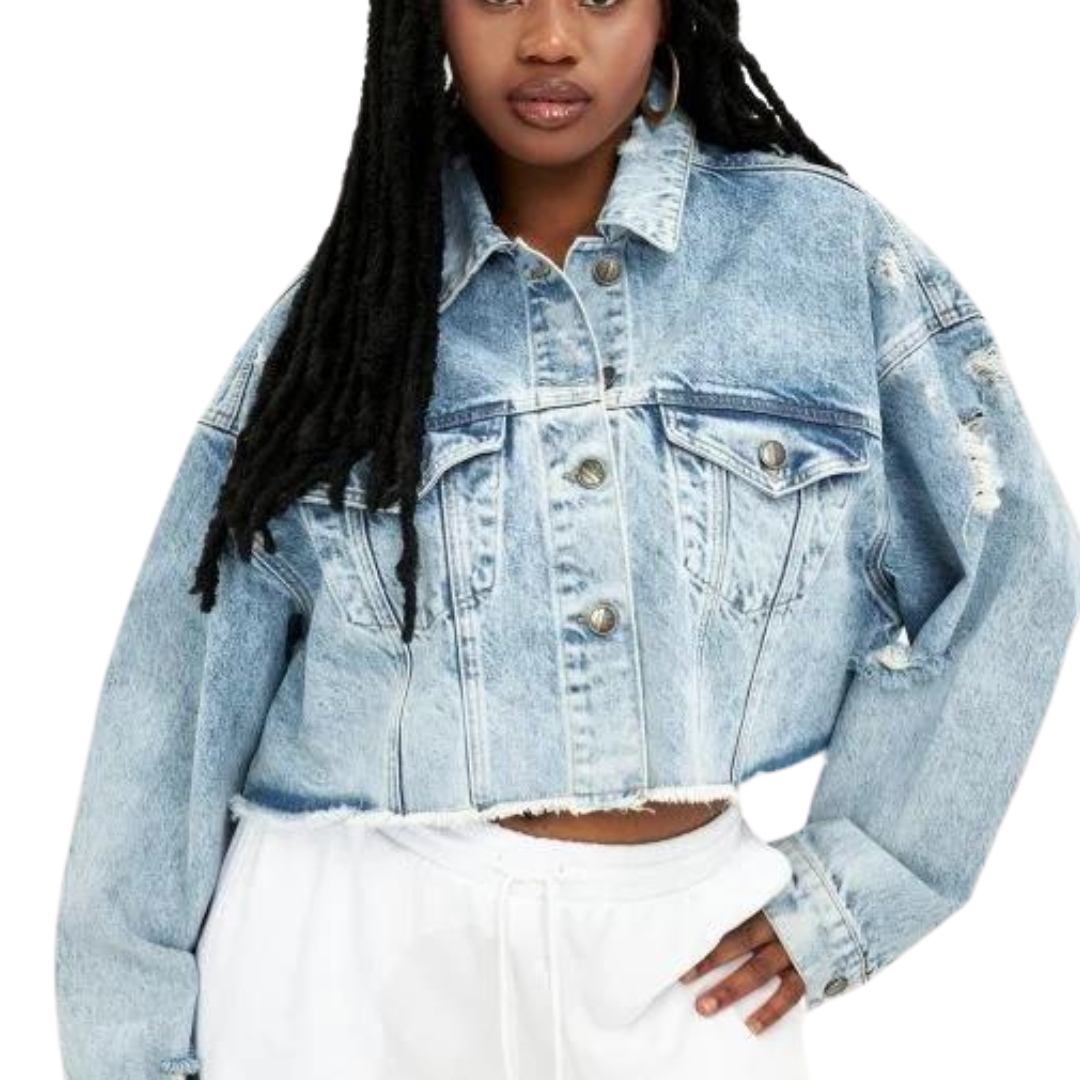 Fashion cropped jean jacket plus size