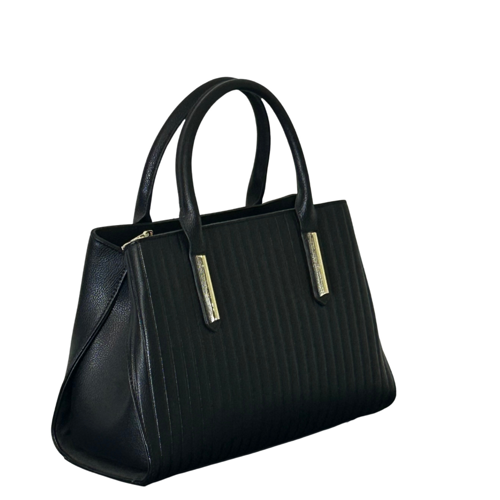 Black Leather Tote Bag with Stitch Detail