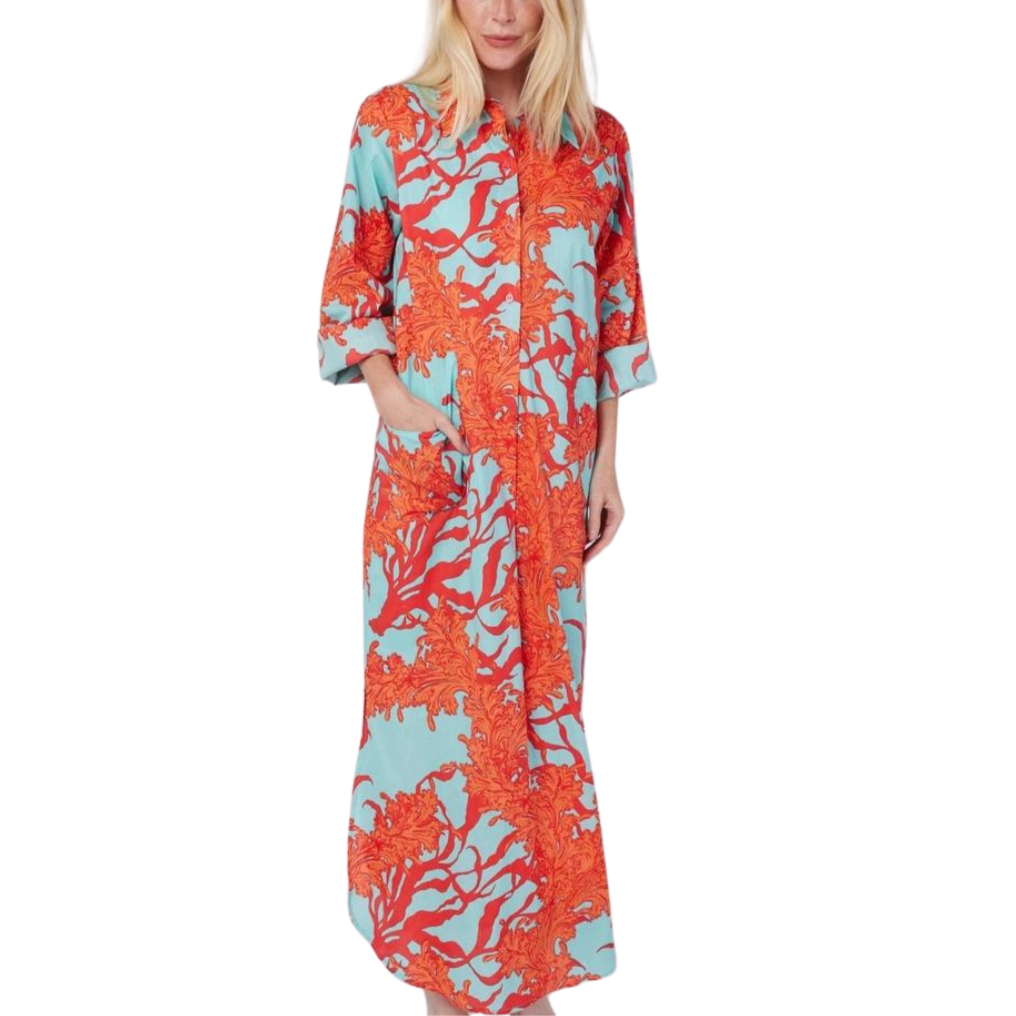 Gabriella Resort Wear Maxi Dress - Blue Red Coral Small / Blue Pink Coral Gabriella Resort Wear Maxi Dress - Blue Red Coral Small / Blue Pink Coral