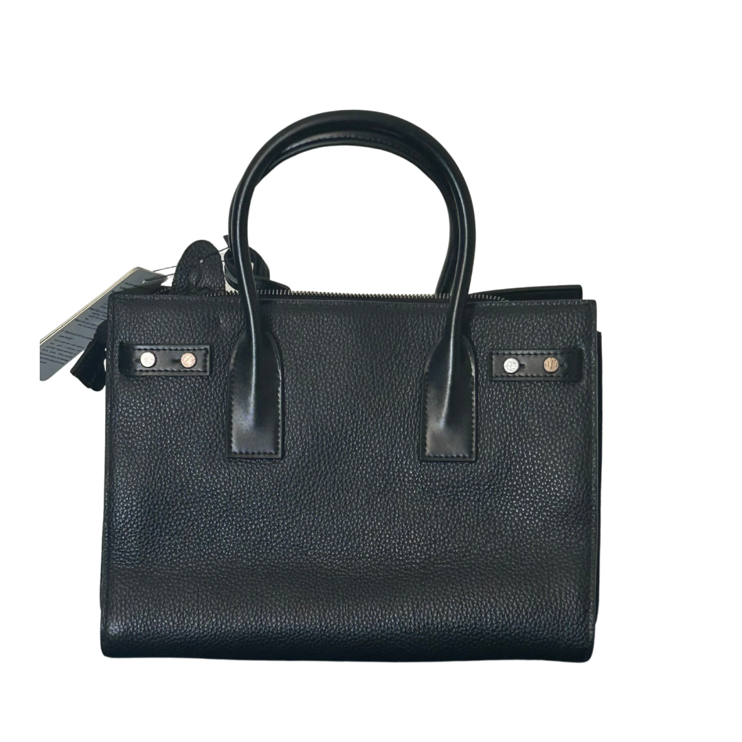 Black Large Leather Tote Bag with Stitch Detail