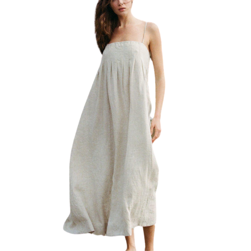 fitted lace wedding dress Christal Maxi Linen Side Pocket Sundress Small (4