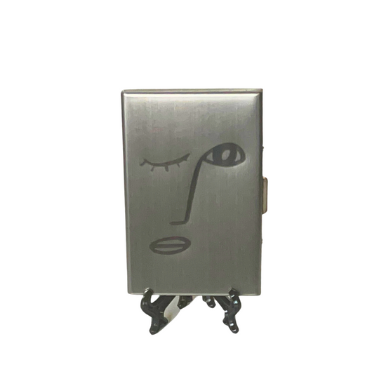 RFID Abstract Face Art - Card Holder - Stainless Steel - Silver