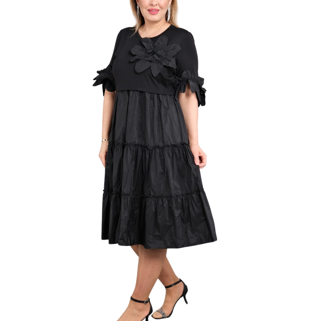 Black Dress with Ruffled Bottom & Flowered Detailing – Le' Diva