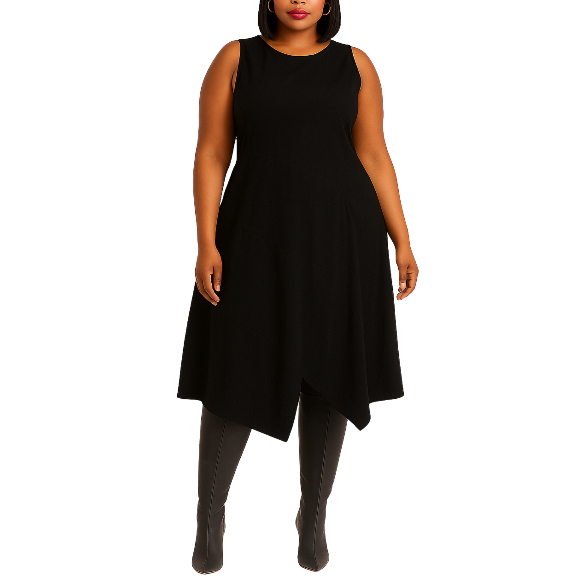 Asymmetric White Cotton Dress – Sleeveless A-Line by Mat Fashion Medium / Black