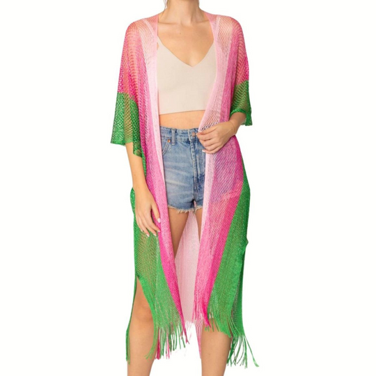 Lurex Pink and Green Stripe Kimono