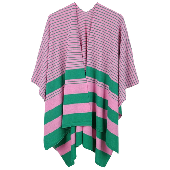 Ruana Kimono Pink and Green Stripe