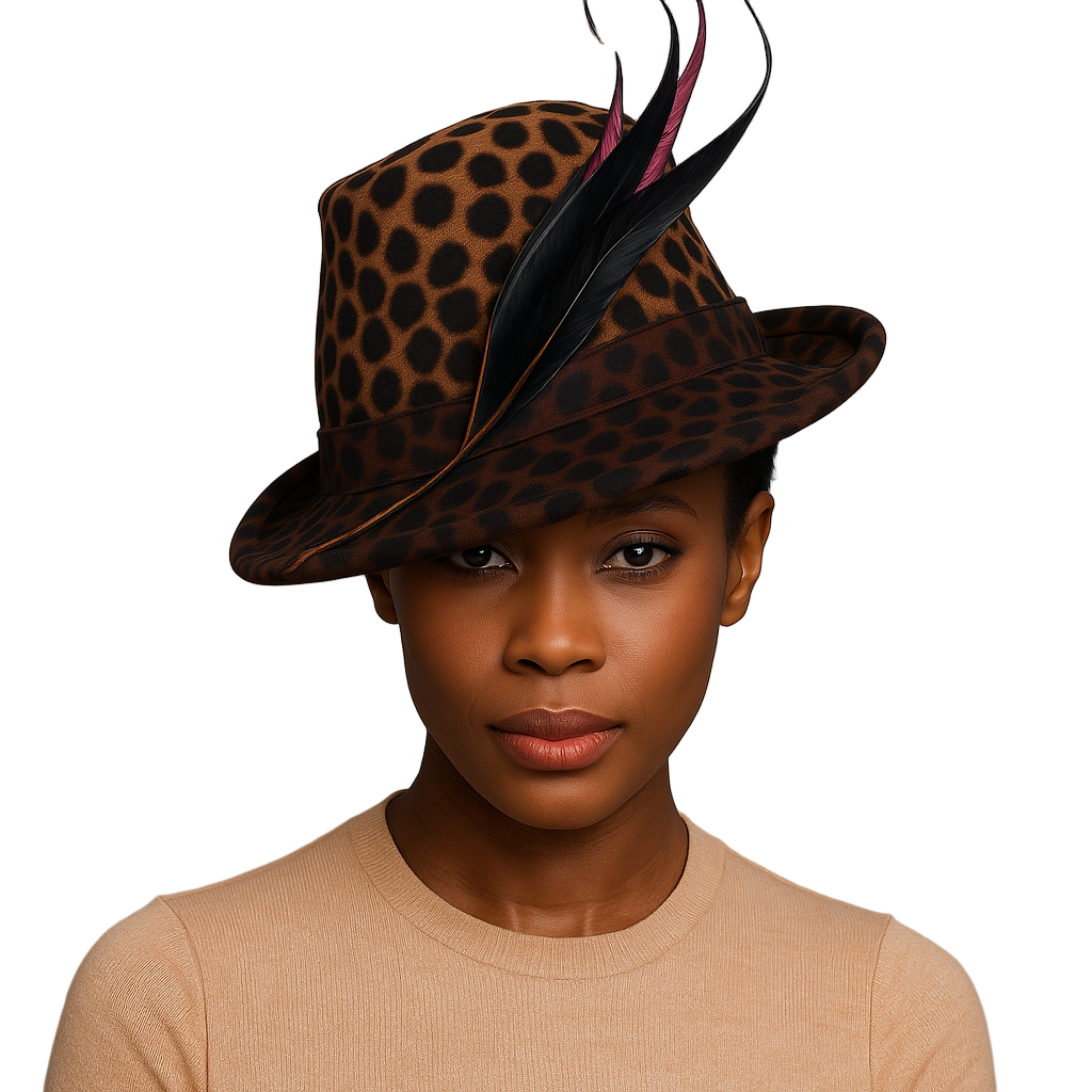 Fedora Leopard Knit Hat Leopard Faux Cashmere Wide Brim Fedora