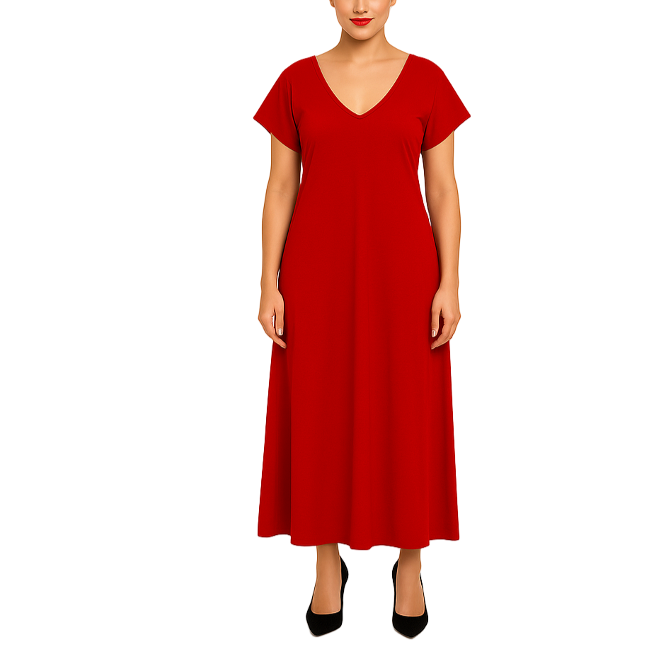 V-neck Chiffon Dresses with Double Straps Red Plus Size