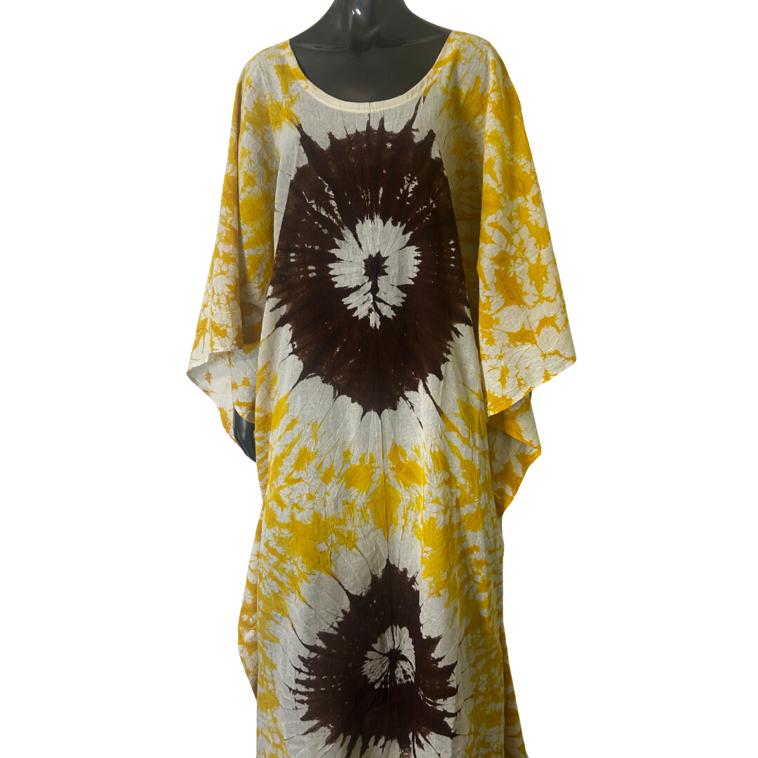 Handmade Tie Dye African Caftan - Yellow Purple Handmade Tie Dye African Caftan - Yellow Purple