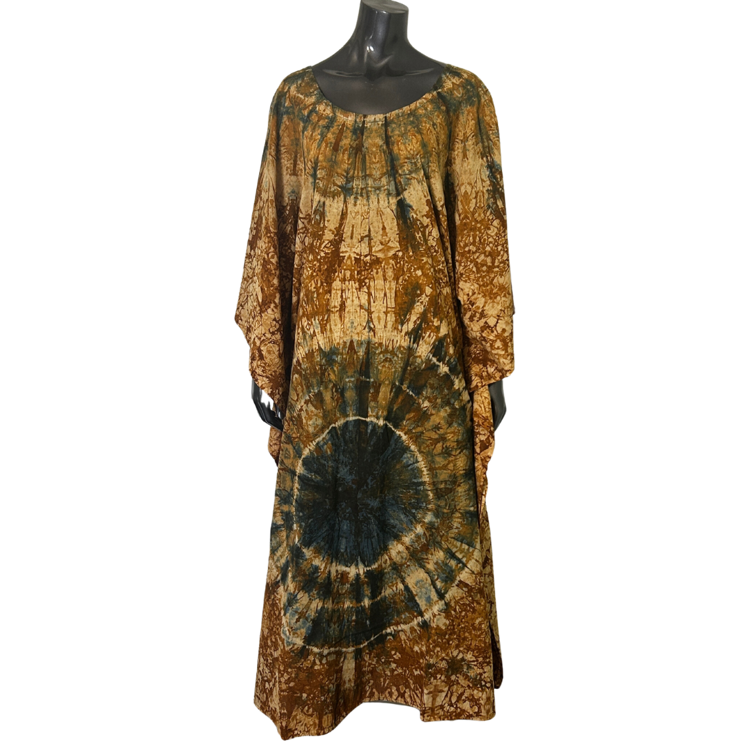 Handmade Tie Dye African Caftan - Brown Blue Le' Diva Boutique Store Handmade Tie Dye African Caftan - Brown Blue Le' Diva Boutique Store