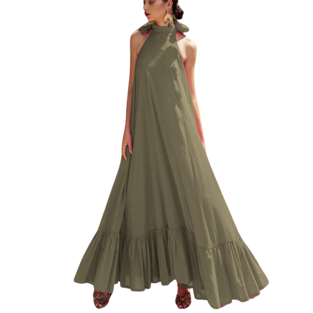 chinese dress ladies Bow Neck Maxi Dress – Cotton Voile by Erika Peña
