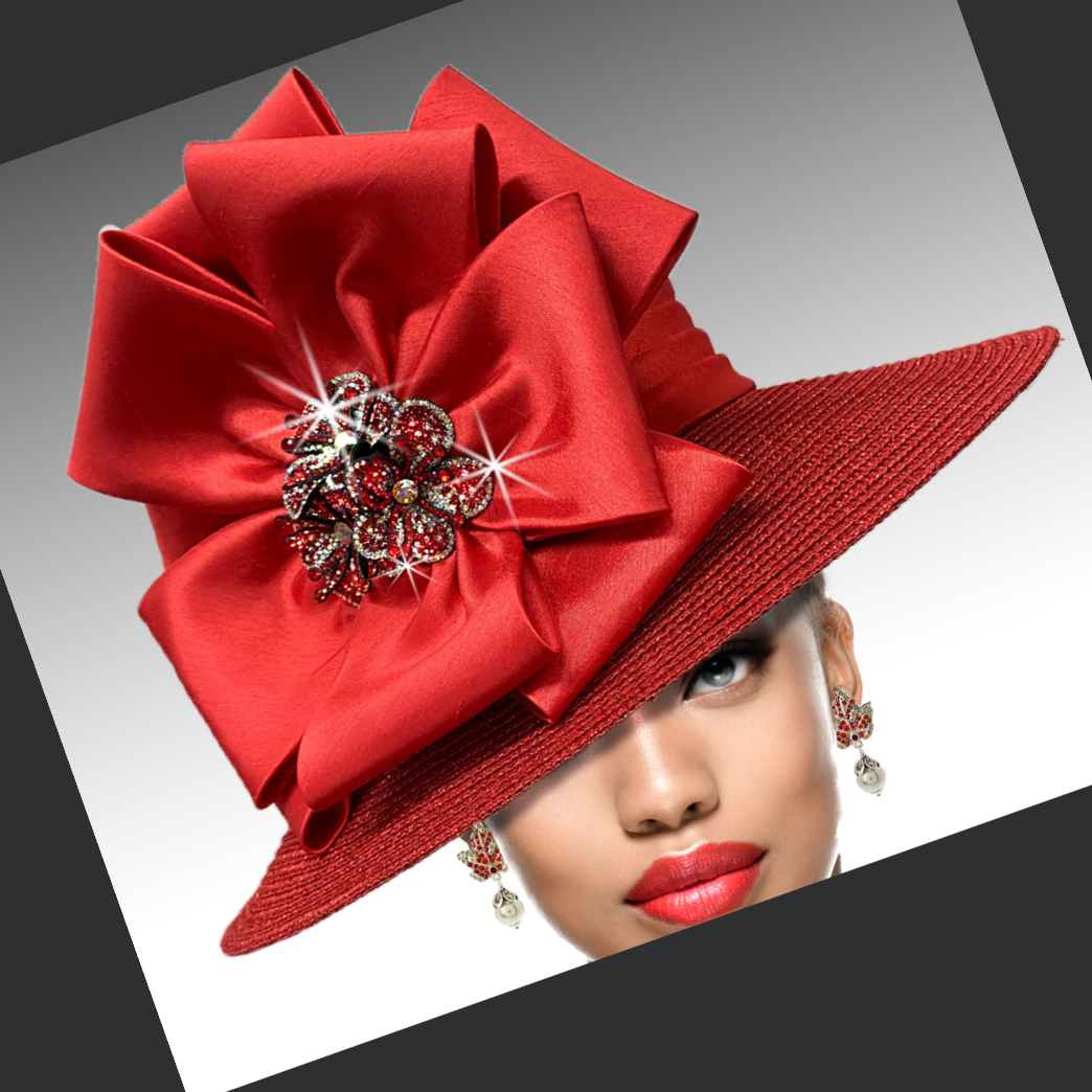 Carmen Crystal Flower Hat - Red