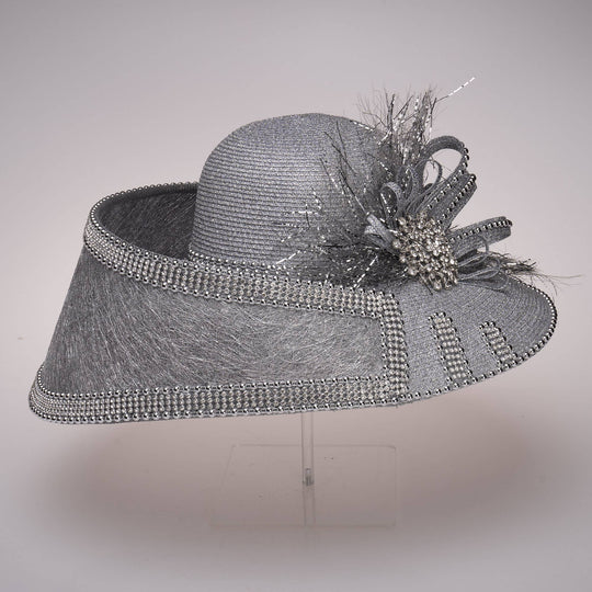 Luxury Metallic Hat With Sinamay & Rhinestone: Silver