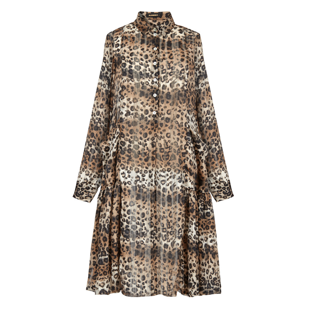 pleated leopard print georgette midi dress Leopard Pleated Off-shoulder Midi Dress jcrown.us