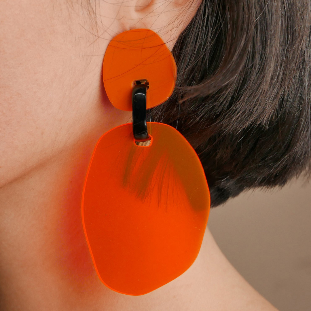 Jane Neon Orange Earrings Acrylic Le Diva Boutique Store