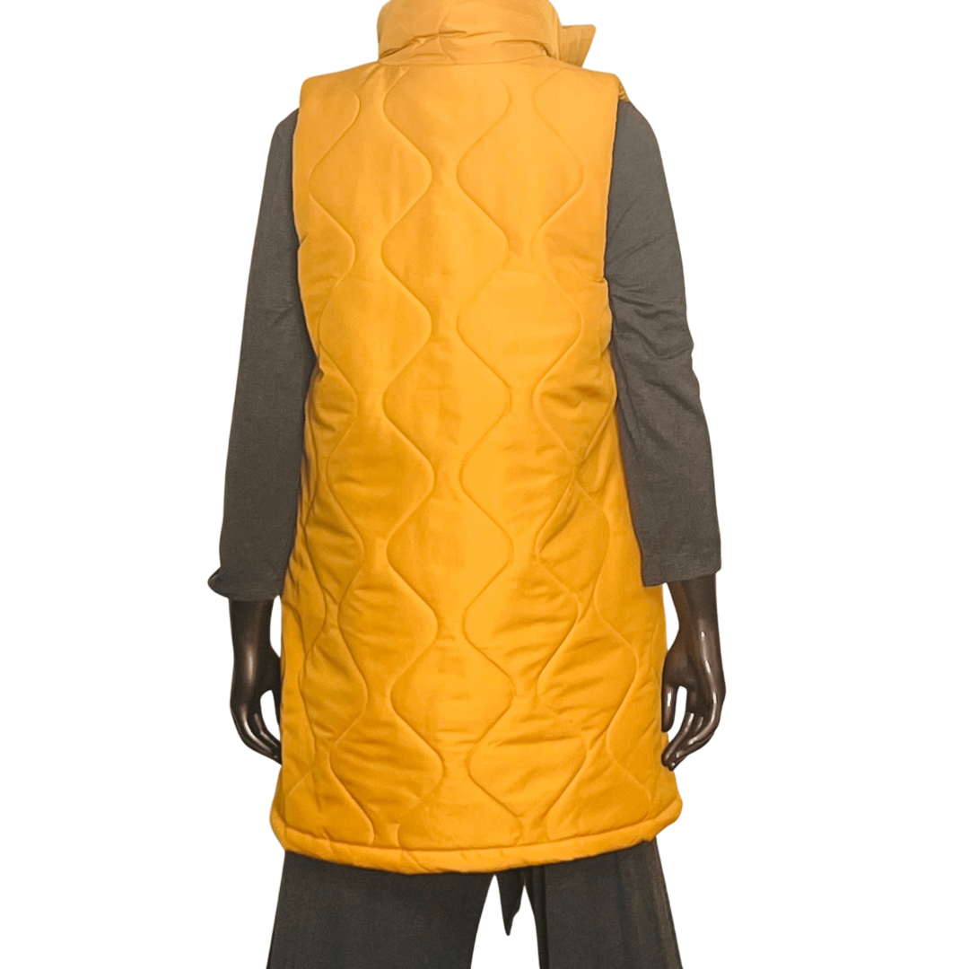 Devin Soft Quilted Mycra Pac Vest - Gold
Mycra Pac Vest This soft quilted zip-up vest features a semi-fitted silhouette, patch pockets, concealed zipper and standing collar. It's lined in a funky geometrical print that makes this vest even more unforgettable. Features: Mycra Pac Vest 100% polyester machine wash, rinse in cold water do not bleach or use fabric softeners made in USA medium measures 44" bust, 32" length style # 42302 S (41" Bust, 40" Waist, 42" Hip, 33" Length)M (43" Bust, 42" Waist, 44" Hip,