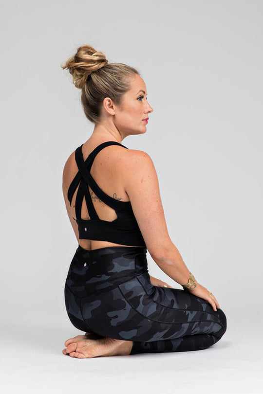 Slashed 7/8 Yoga Legging (Silver Camo)
Slashed 7/8 Yoga Leggings in Silver Camo for edgy style with a comfortable fit. These cut out yoga leggings from the Kathryn Budig Collection have an ultra high rise for flattering support and a gorgeous silver camo print. They are also the perfect pair of yoga leggings for our shorter humans, with a 25" inseam. Features: Shorter ankle length with a 25" inseam Laser cut slashes High-waisted rise with comfortable compression throughout Anti-chafe flat-lock seaming Moist