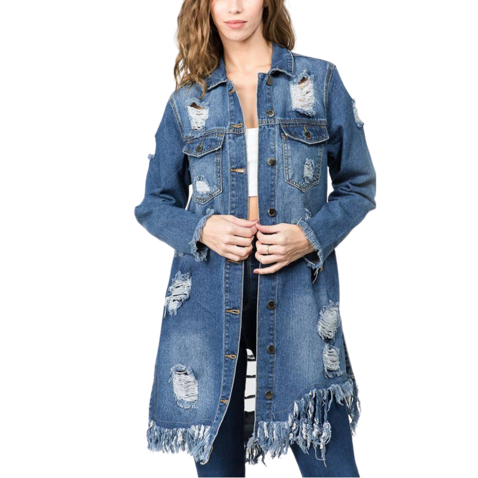 Distressed denim 2025 jacket women