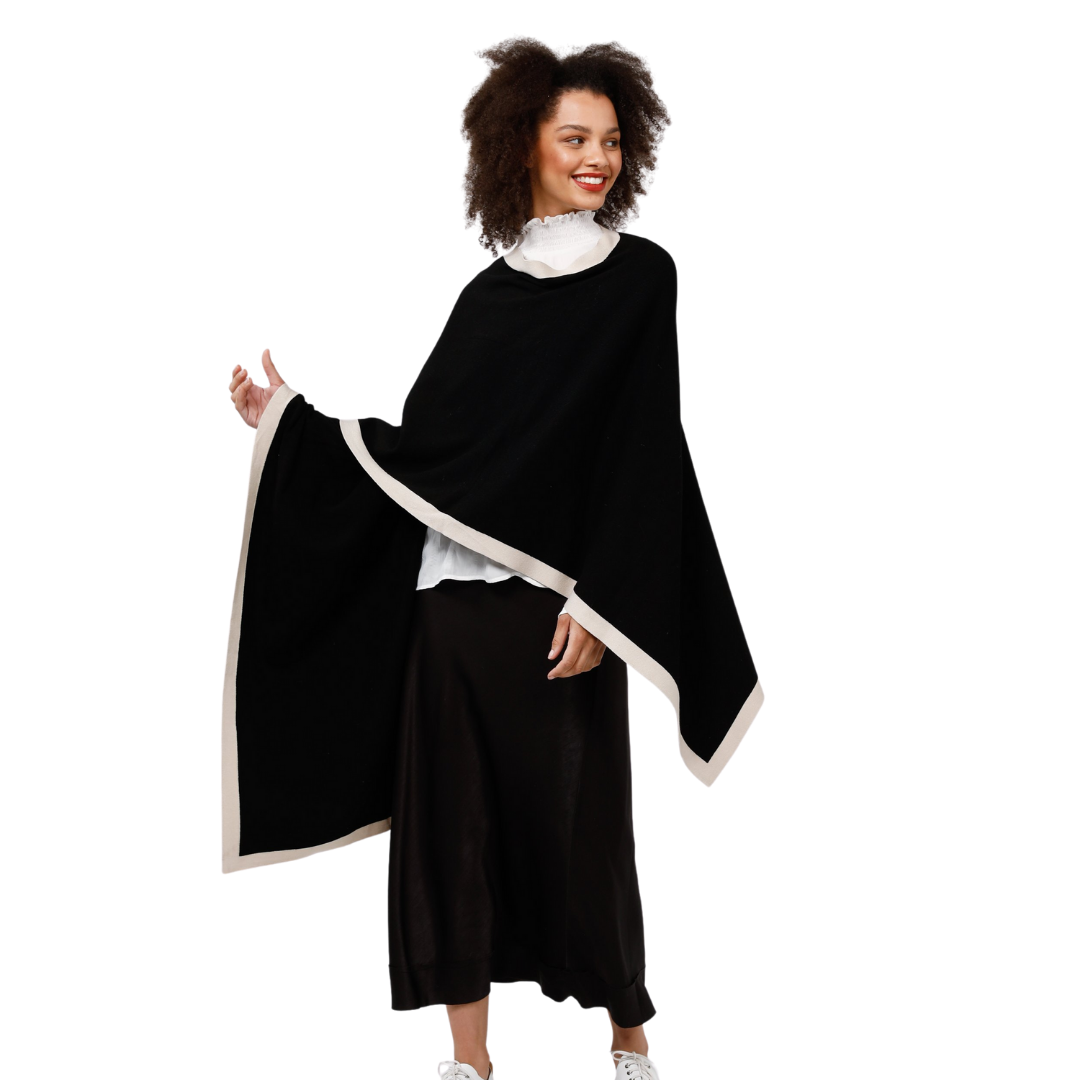 Colorado Cape - Black
A sumptuously soft cape with a striking two-tone palette, the Colorado Cape is the ultimate style for warming up this winter. The perfect piece for throwing on over jeans and boots - you'll achieve effortless style with ease. • Open front• Contrast rib neckline and hem• Fine knit• One size garment 72% Viscose28% Nylon Body Width: OS: 128cmLength: OS: 72cm Care: cold hand wash with like colors do not bleach do not tumble dry, do not ring or twist dry flat do not iron do not dry clean
Co