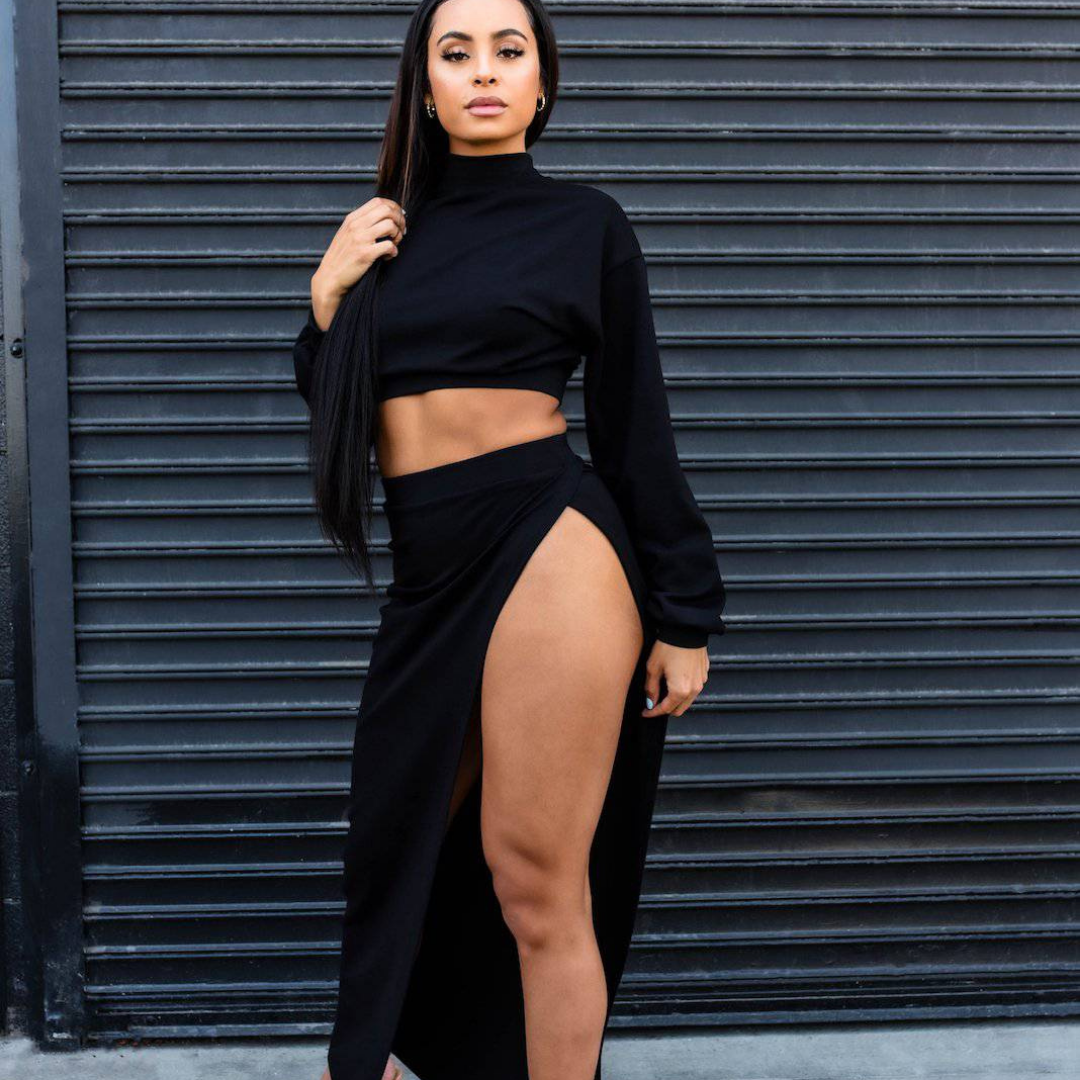 Sexy Crop Top High Split Skirt Black Le Diva Boutique Store