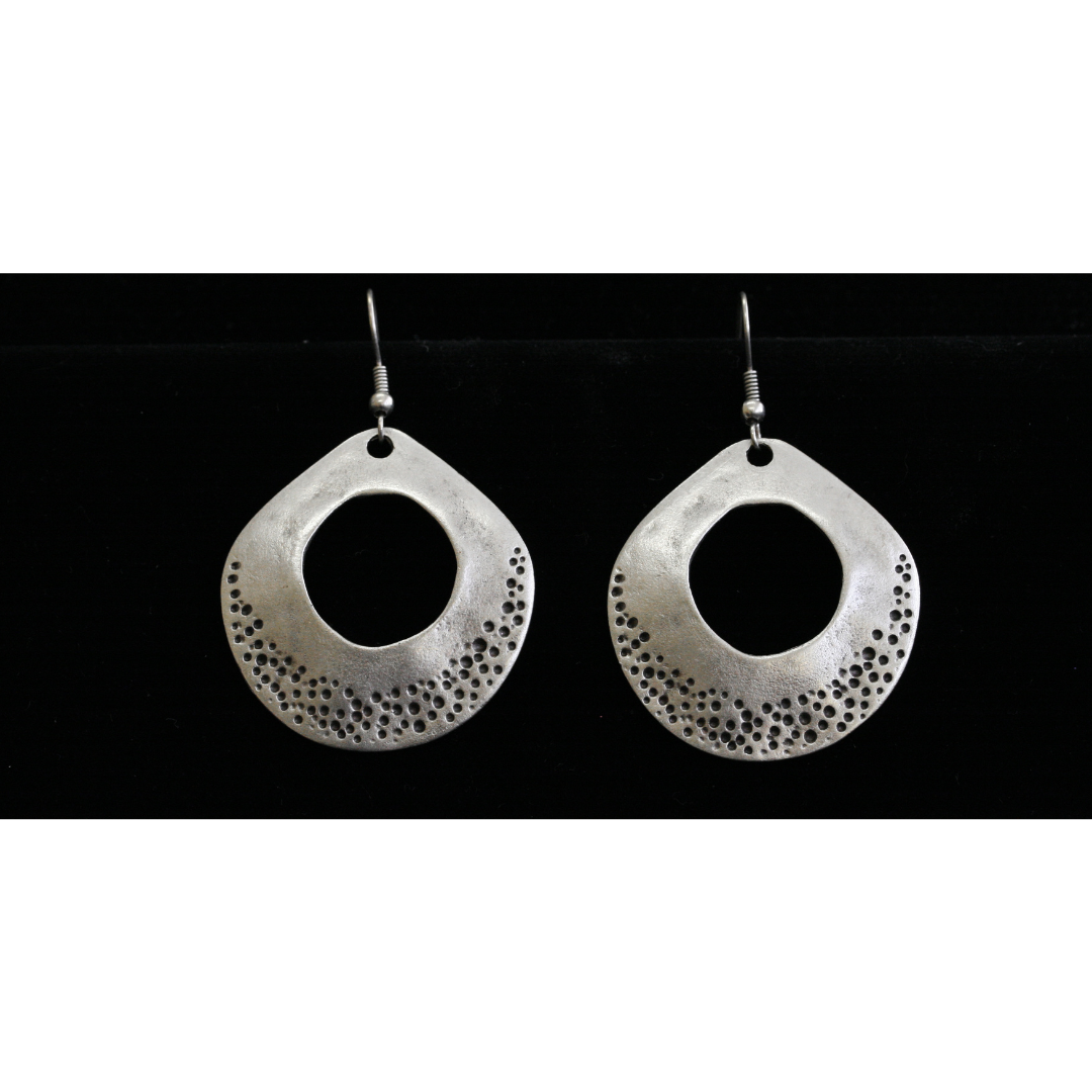 Angled oval earrings; hand made, antique silver plated pewter earrings.