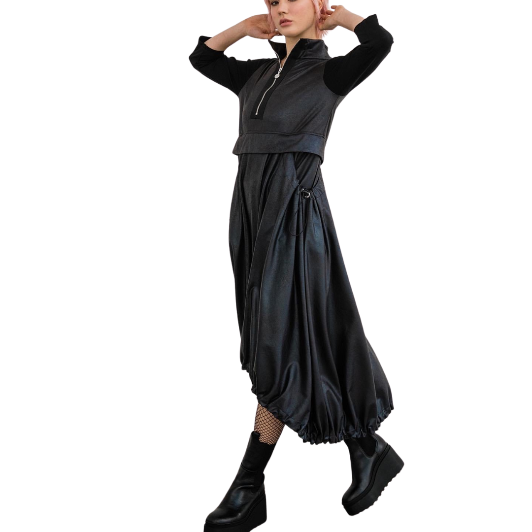 Vanda Faux Leather Front Zip Dress Large (12 - 14)