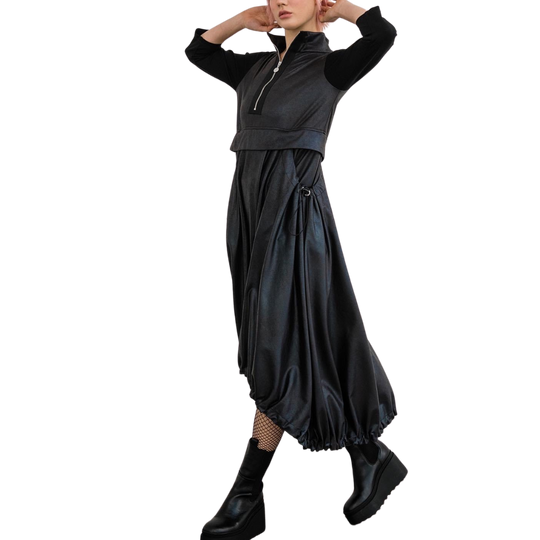 Vanda Faux Leather Front Zip Dress