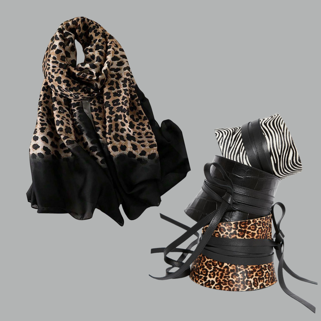 leopard print scarf and animal printed belts