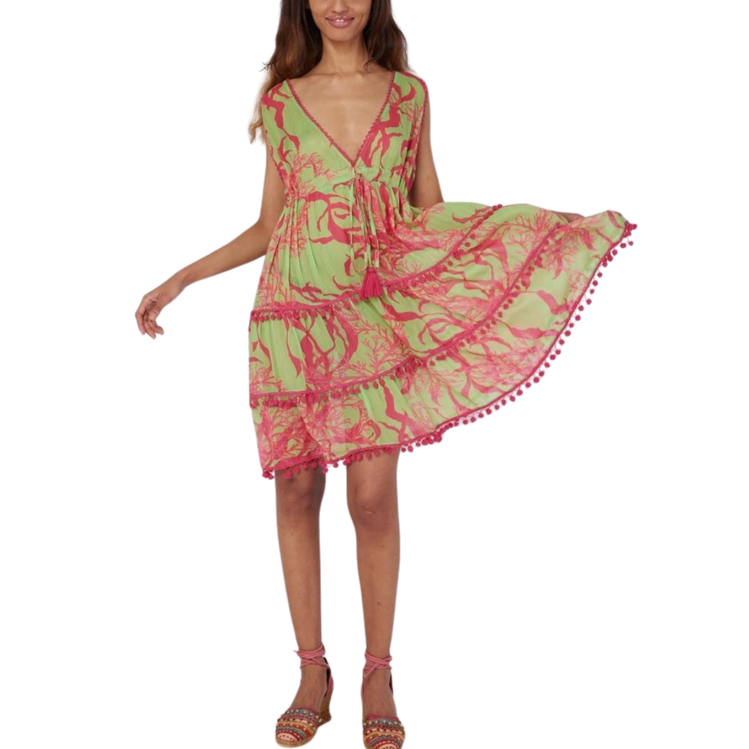 Paula Cover Up Dress - Pink Green Spring: O/S
