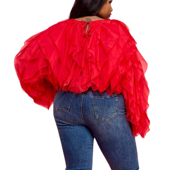 Dreamscape Ruffle Tulle Crop Top - Red