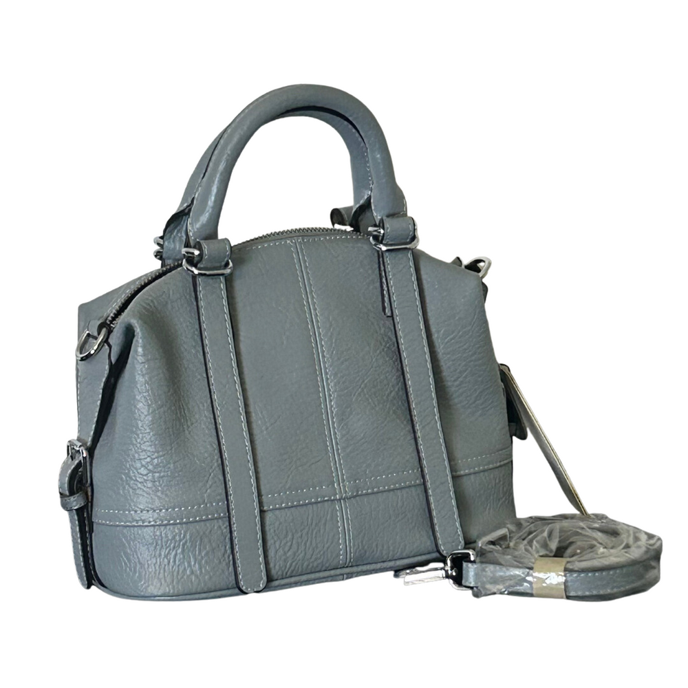 Grey Leather Tote Bag with Silver Detail