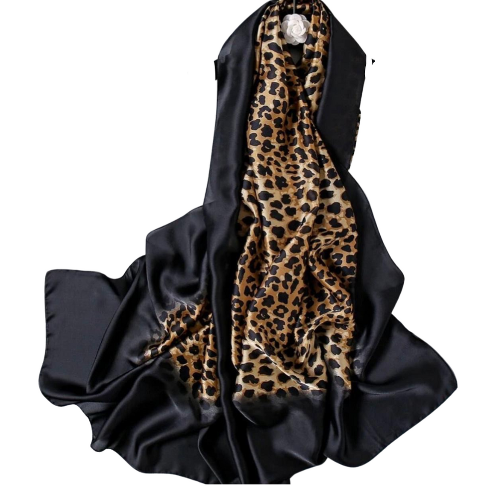 Wide Charmeuse Satin Scarf - Leopard Print