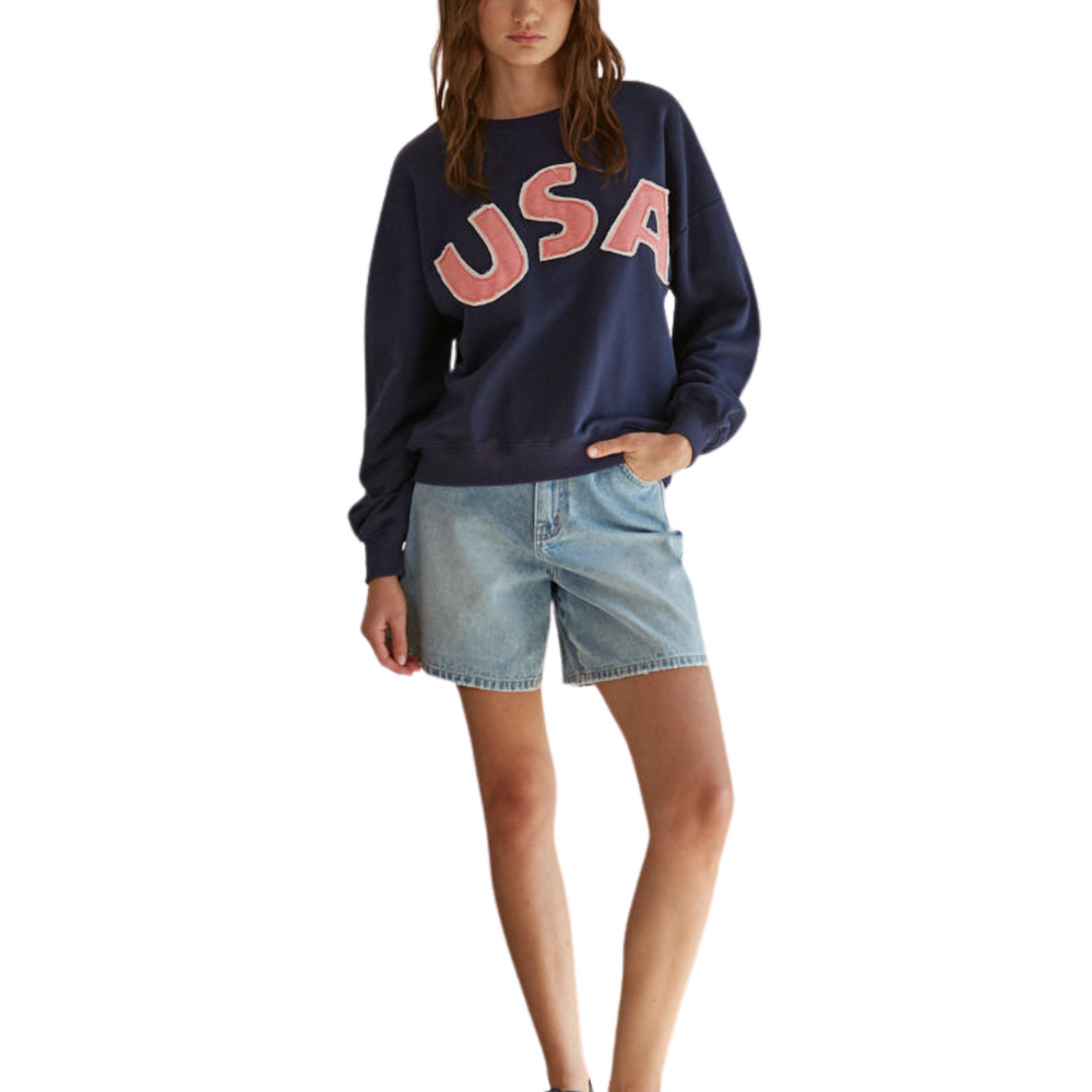 USA Patch Pullover Sweatshirt - Blue