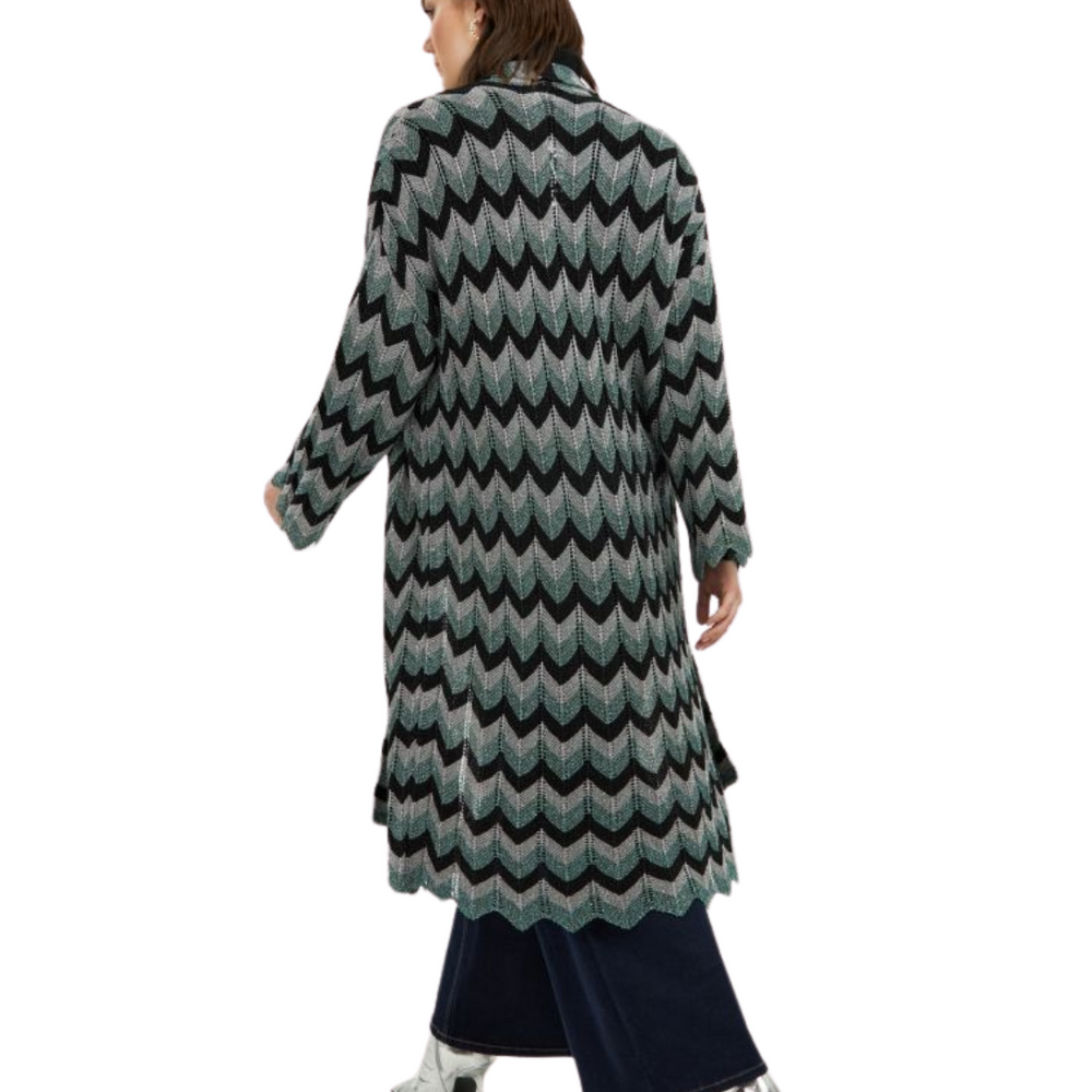 Zig Zag Lurex Cardigan - Green Plus Size