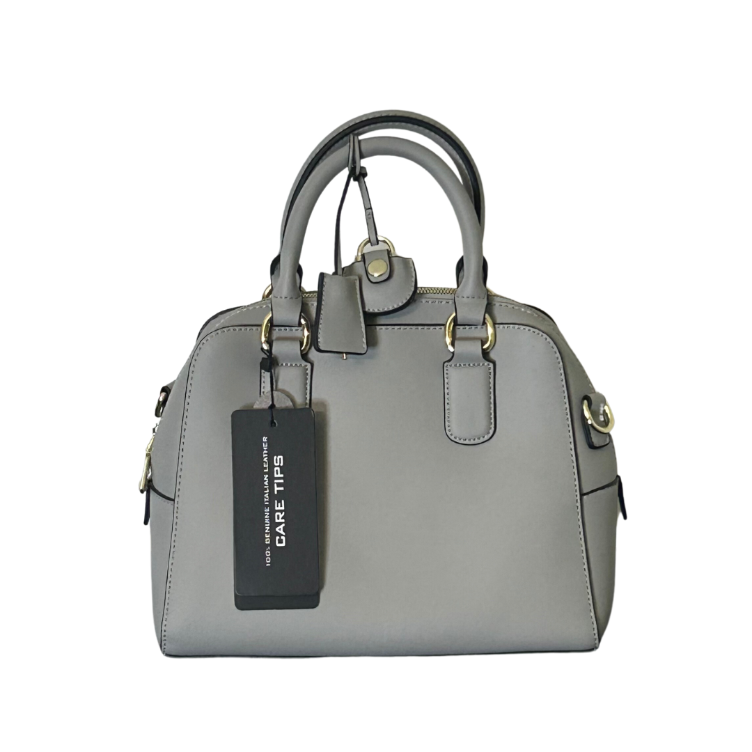 Grey Leather Tote Bag with Gold Detail