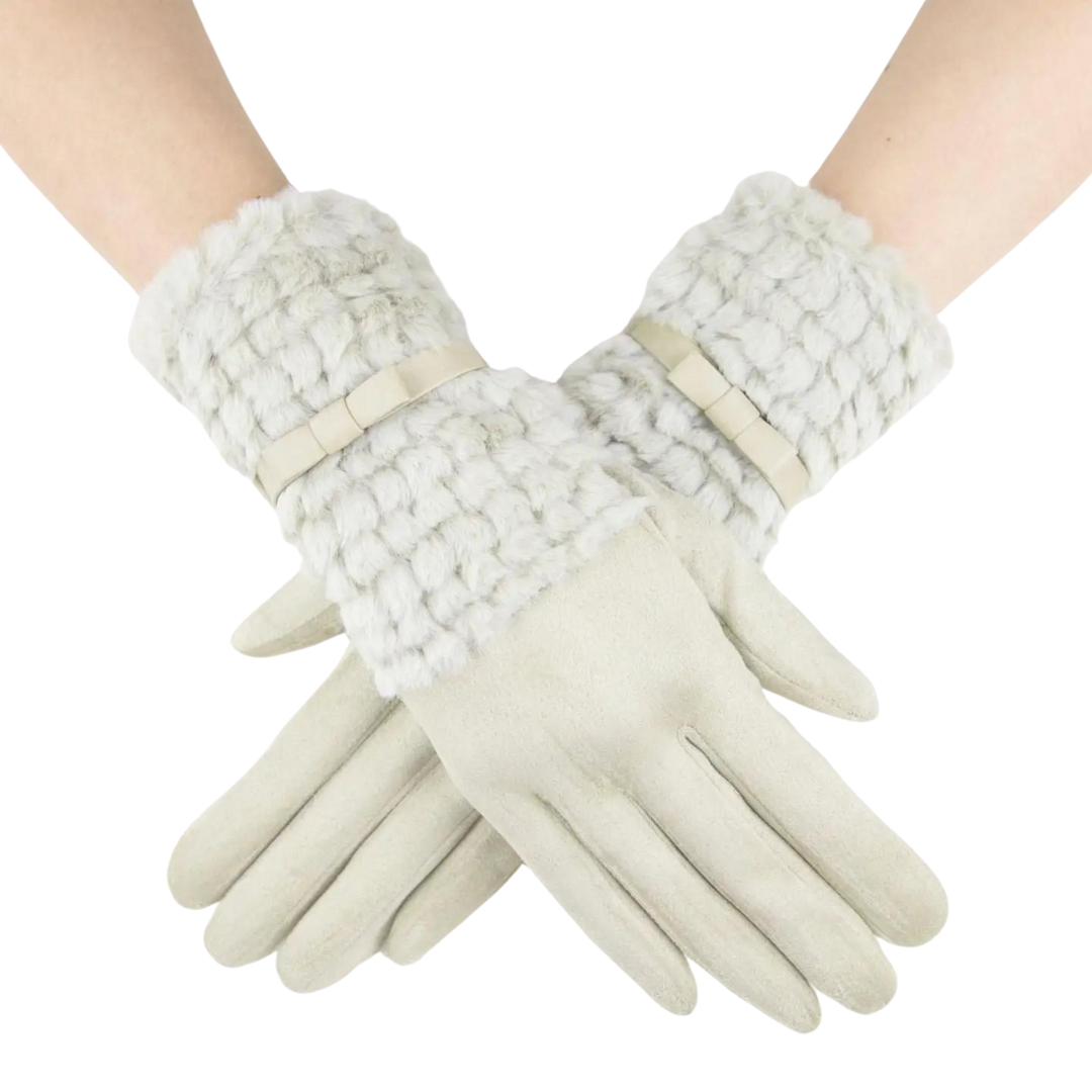 Handschuhe Beige Band mit Fellmanschette
