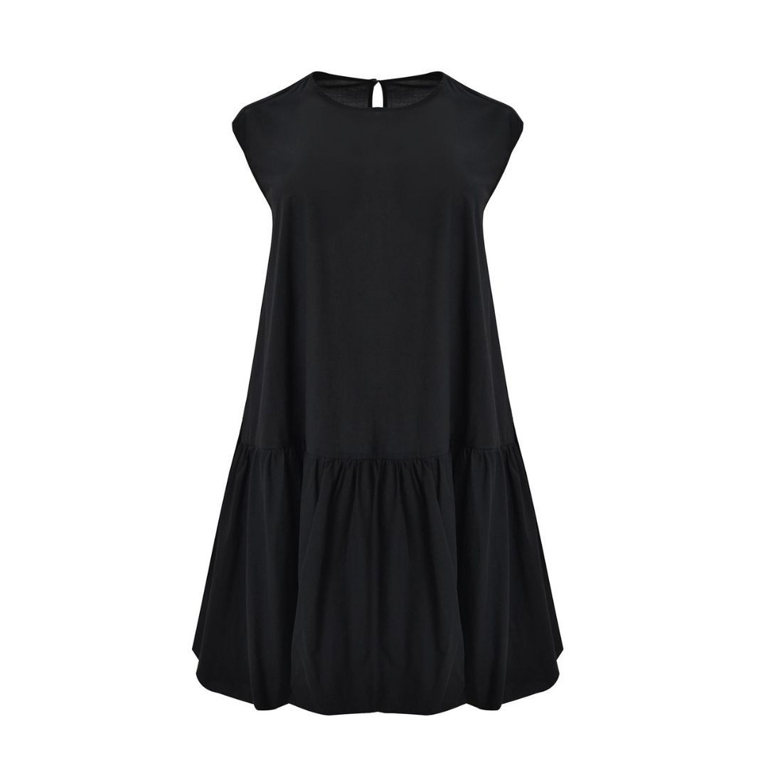 Black sleeveless 100% cotton drop-waist mini dress with flared hem – Mat Fashion