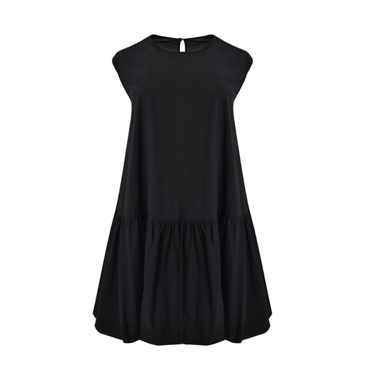 Black sleeveless 100% cotton drop-waist mini dress with flared hem – Mat Fashion