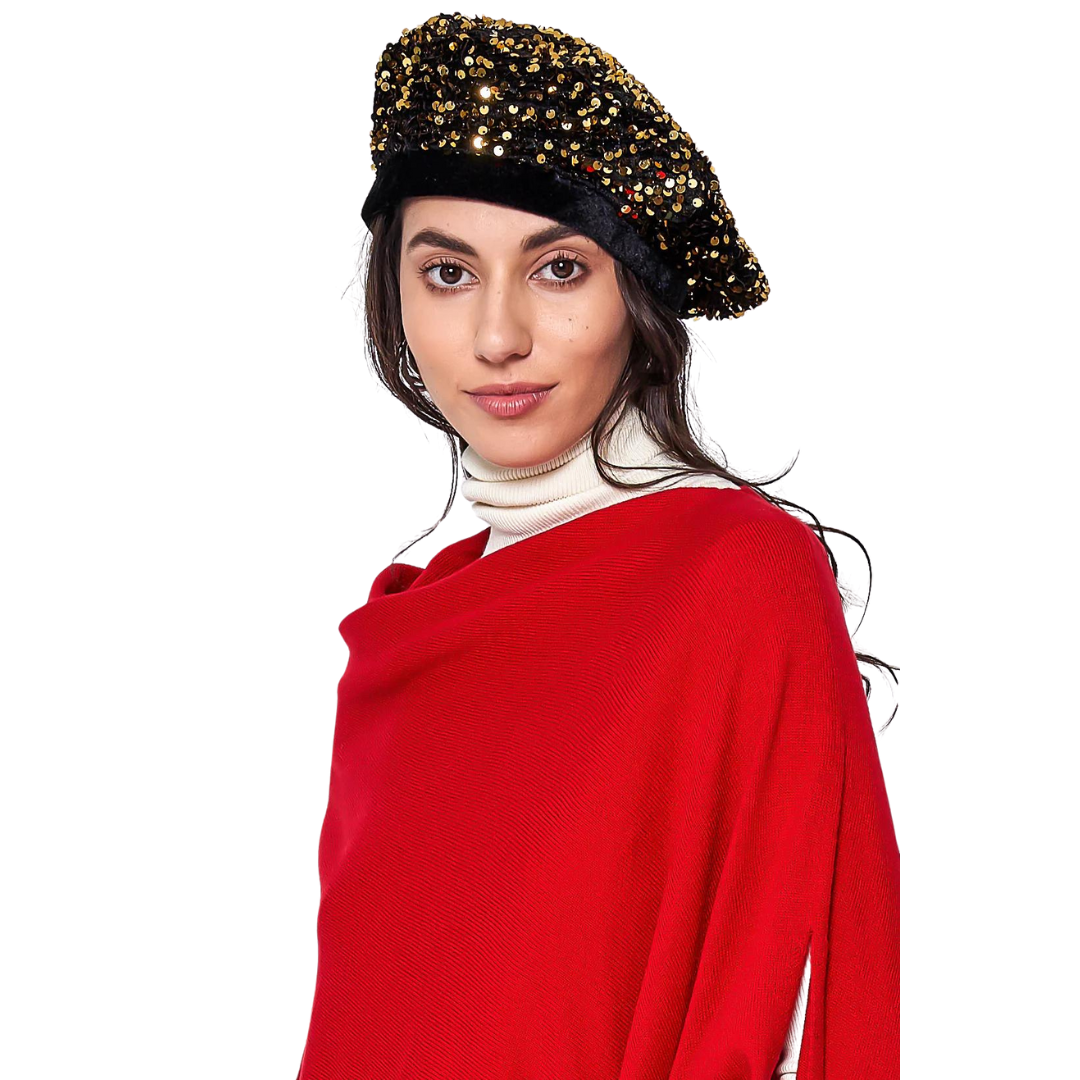 Sequin Beret - Gold/Black