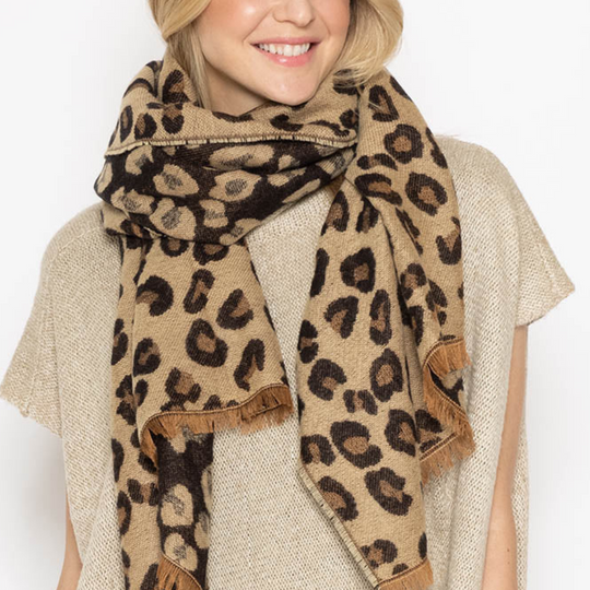 Leopard Reversible Cozy Scarf - Brown