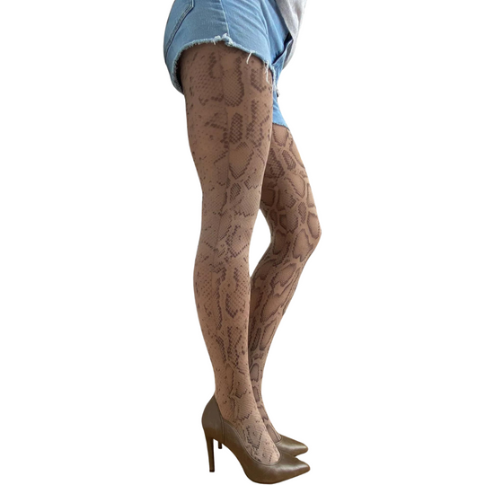 Beige Snake Patterned Tights