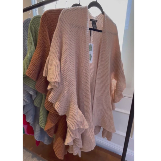 Ruffle Sleeve Knit Shawl - Beige