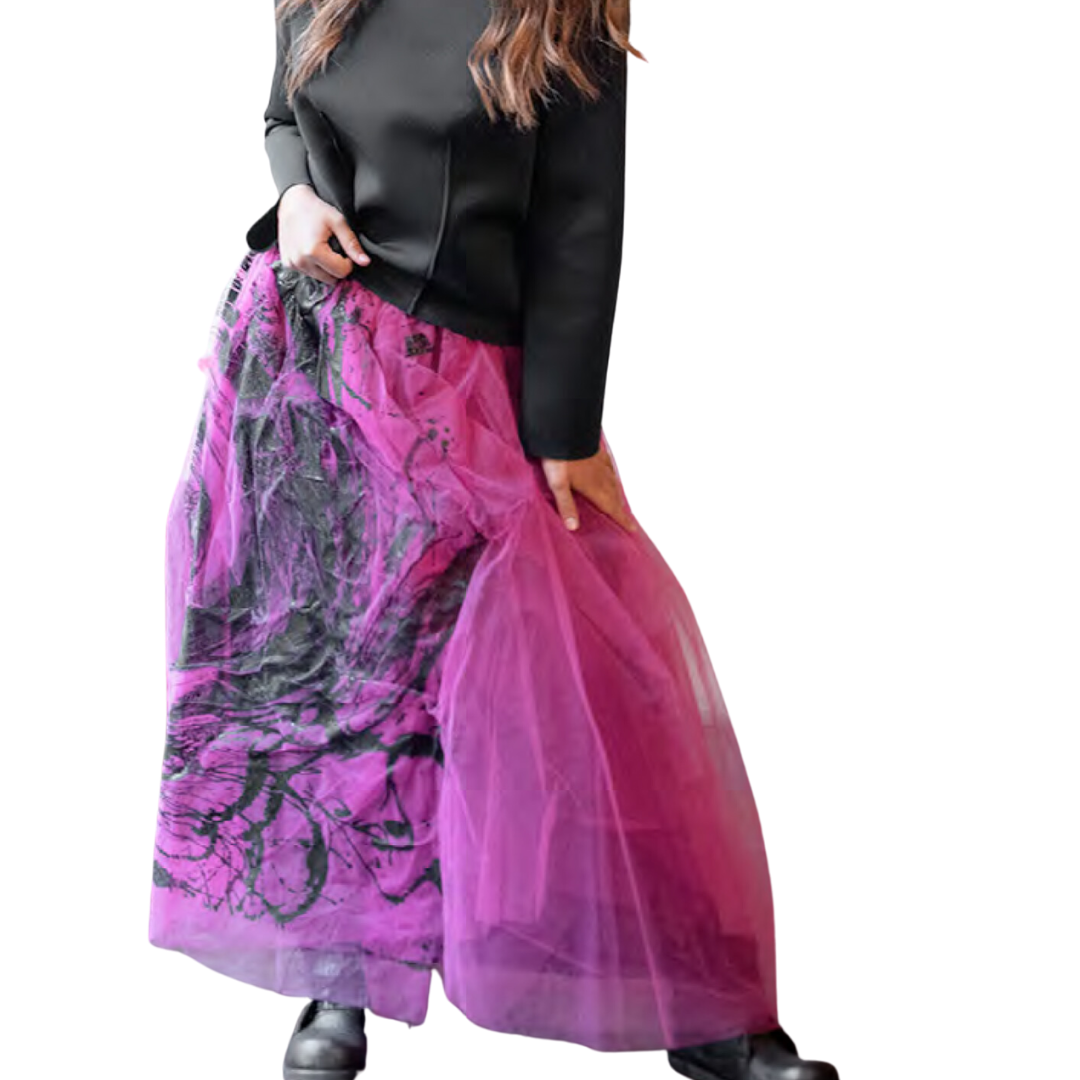 Handpainted Layered Tulle Skirt - Pink