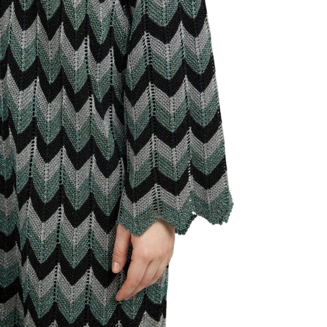 Zig Zag Lurex Cardigan - Green Plus Size