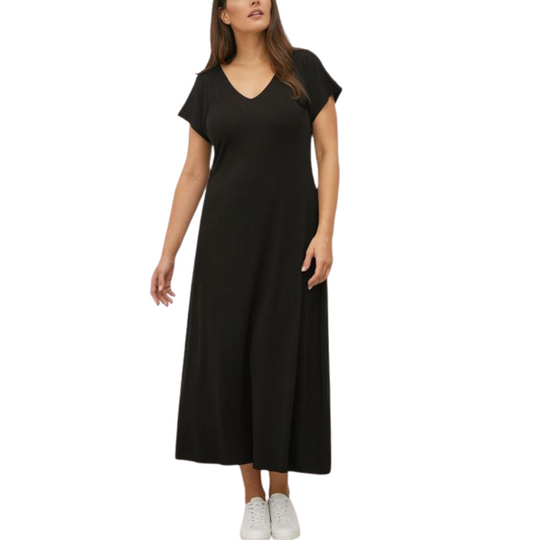 Double V-Neck Plus Sized Dress - Black