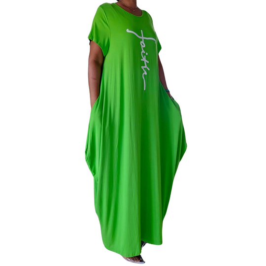 Faith Bubble Jersey  Dress/Short Sleeve - Lime Green