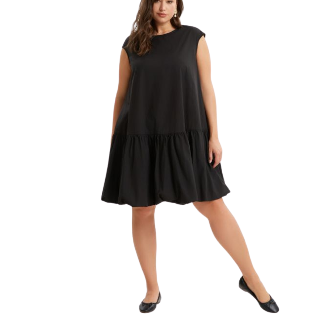 Black sleeveless 100% cotton drop-waist mini dress with flared hem – Mat Fashion